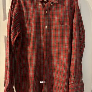 Lands End Red Plaid Long Sleeve Button Up Shirt. Unisex